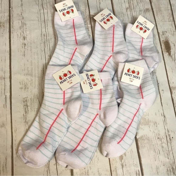 DELETING SOON Notebook Paper Socks Set of 6 Teacher Present - Picture 1 of 5